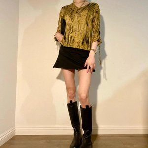 Vintage Y2K 90s Fairy Grunge Glam Shimmer Glitter Printed Gold & Black Top